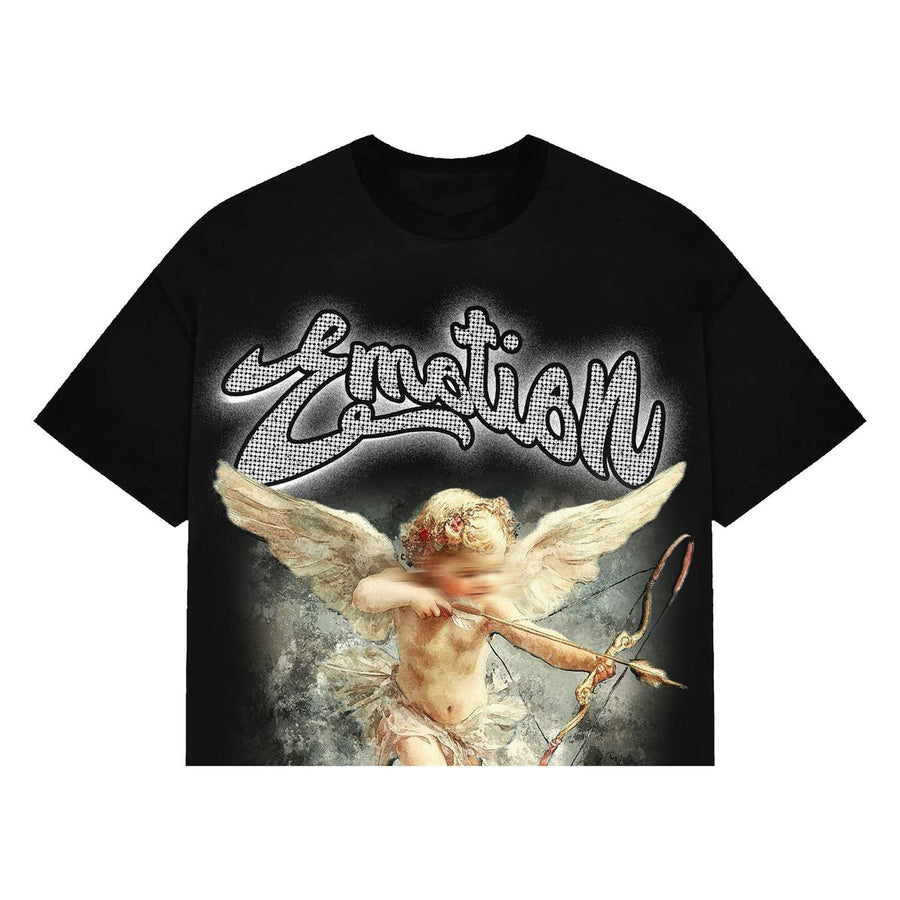 Mixed Emotion Black Cupid Rhinestone Cropped Tee