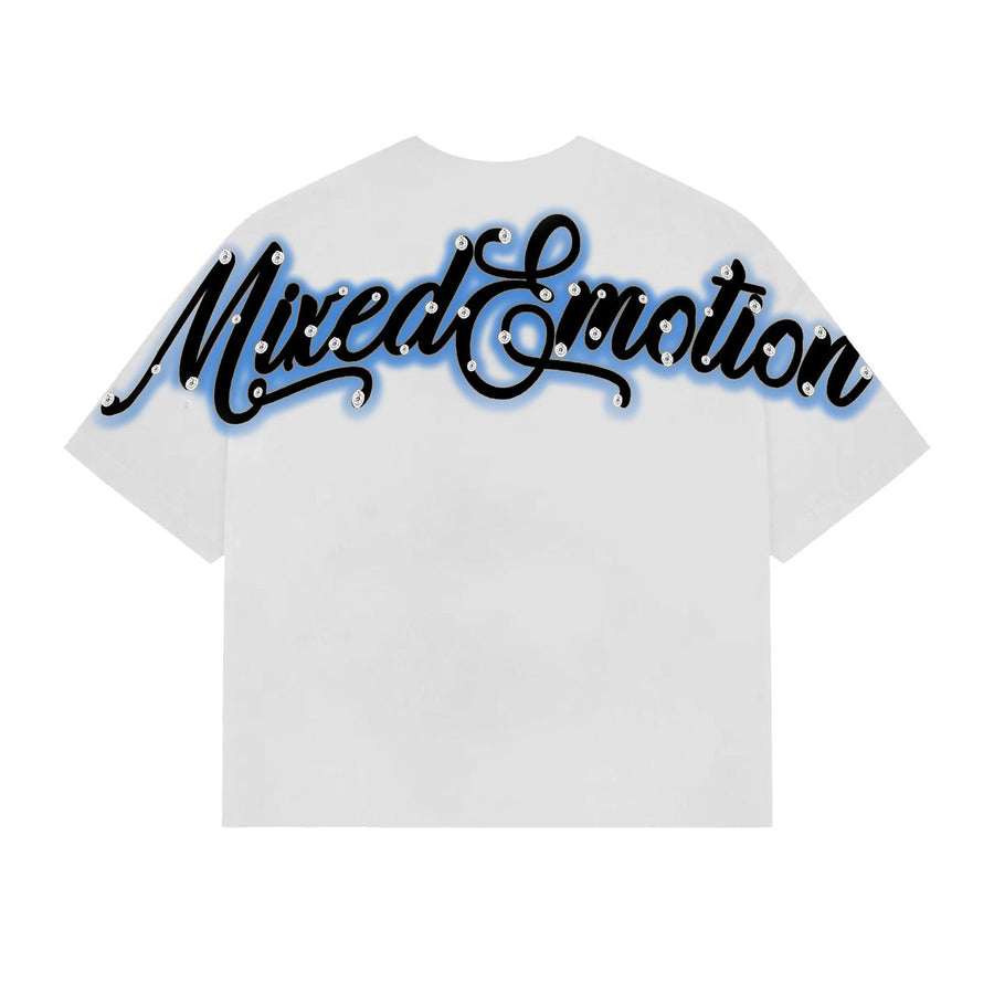 Mixed Emotion Statue Rhinestone Tee (White/Blue)