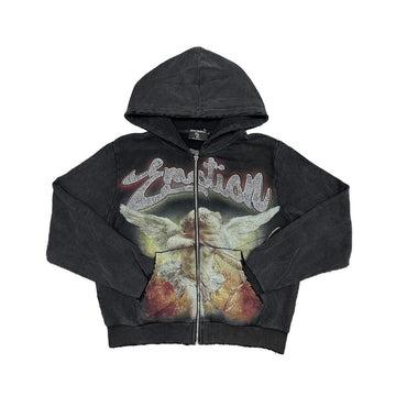 Mixed Emotion Rhinestone Hoodie (Acid Wash)