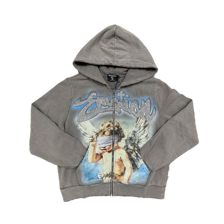 Mixed Emotion Rhinestone Hoodie (Grey)