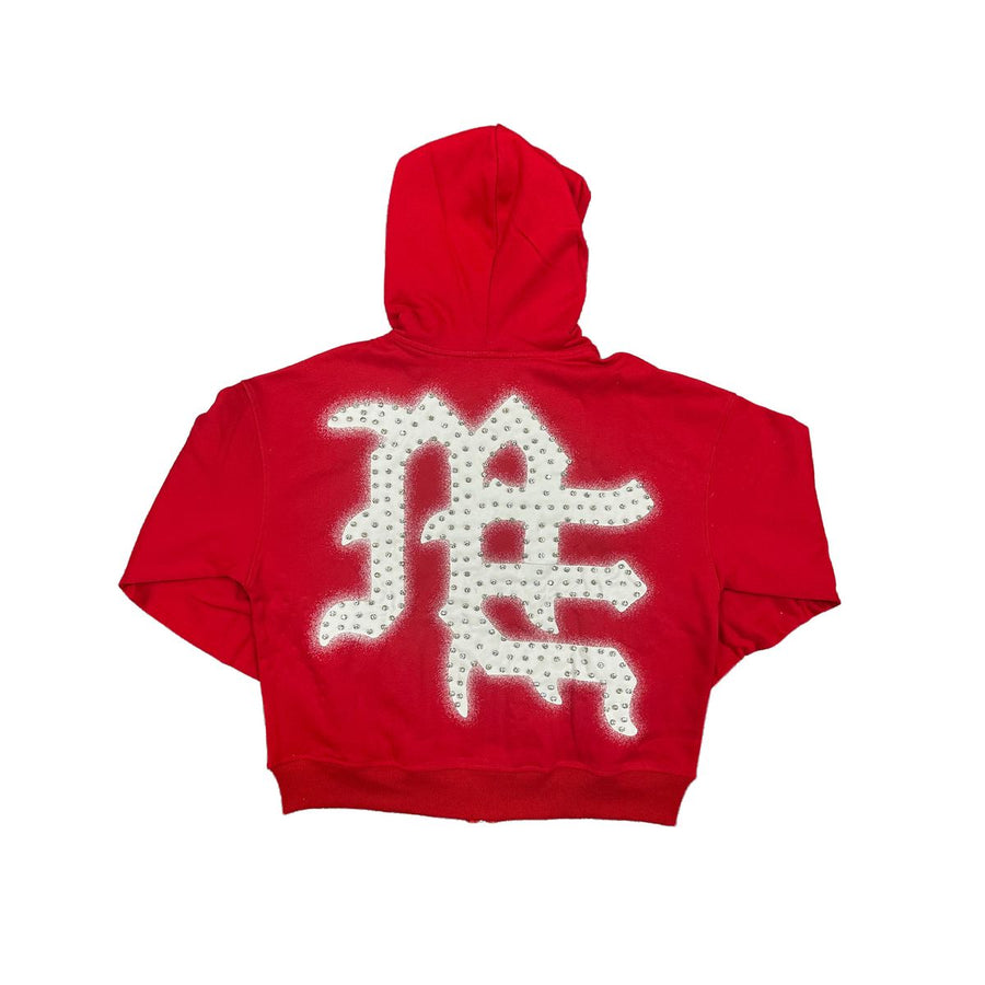 Mixed Emotion End Rhinestone Hoodie (Red)