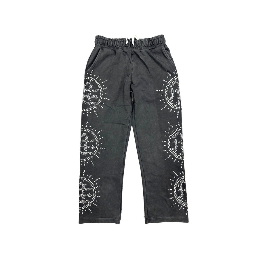 Mixed Emotion Eclipse Rhinestone Sweats (Grey Acid Wash)