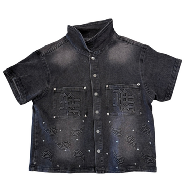 Mixed Emotion Paisley Denim Black Shirt [USED S]