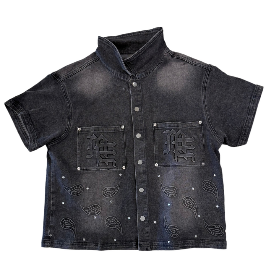 Mixed Emotion Paisley Denim Black Shirt [USED S]