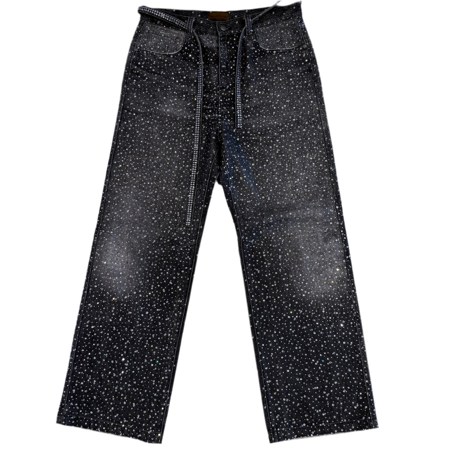 BIRTH OF ROYAL CHILD 3D PRINTING WASHED 20K SWAROVSKI DIAMOND BORO DENIM IN BLACK [USED XL]