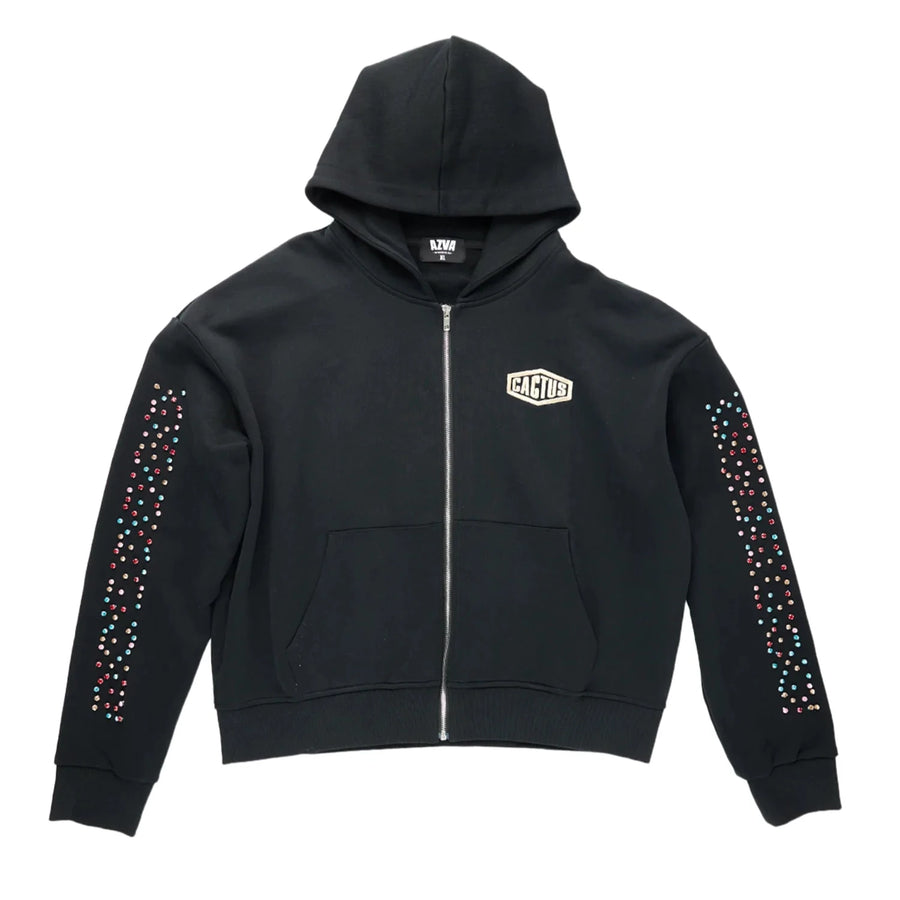 AZVA Crystal Cactus Zip Hoodie (Black)
