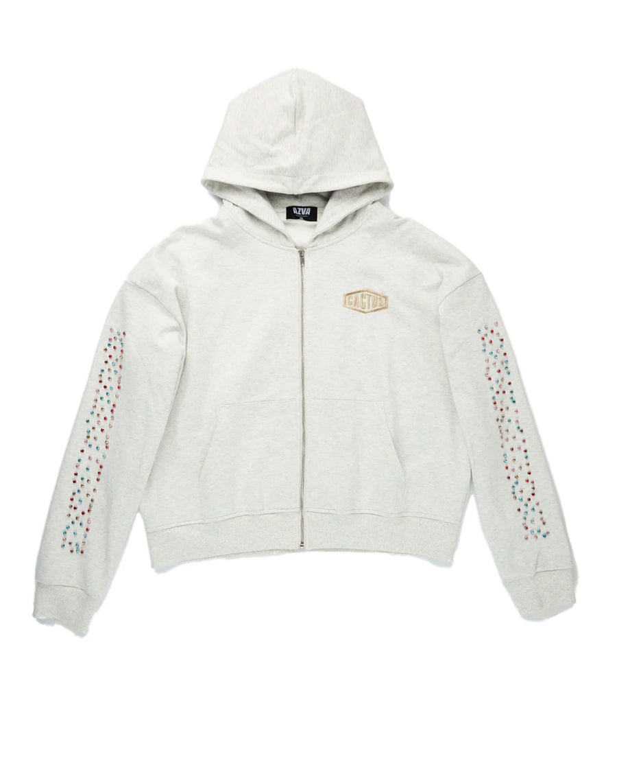 AZVA Crystal Cactus Zip Hoodie (Grey)