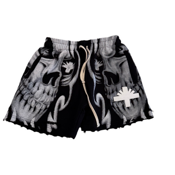 VERTABRAE Skull Storm Distressed Shorts