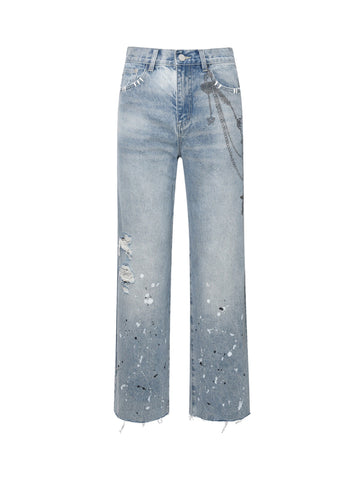 BIRTH OF ROYAL CHILD CHAIN INK PRINT DETAILED PATCH JEANS