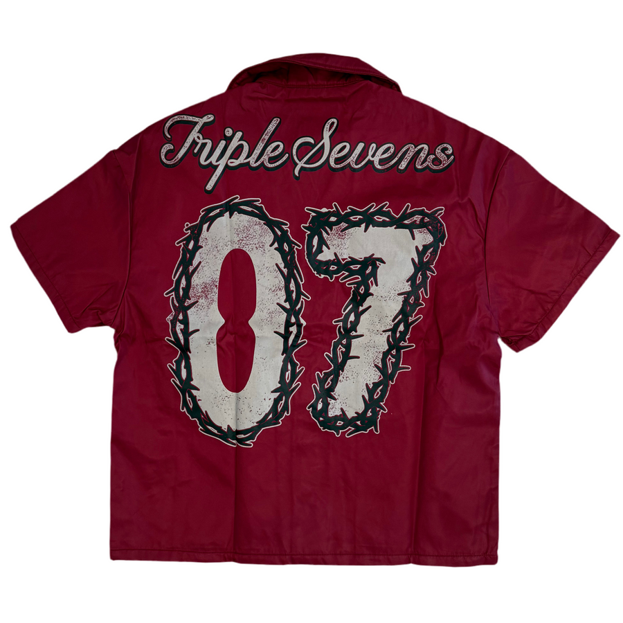 Triple Sevens Red Nylon Button Up