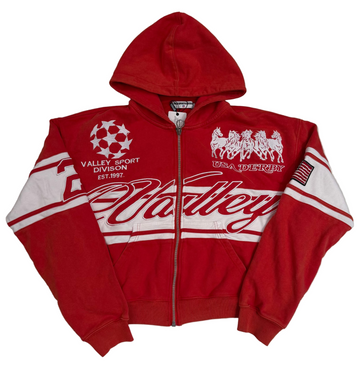 BF | Vale Forever Red Cursive Zip Up Hoodie [USED L]