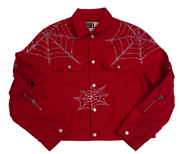 BF | SP5DER RED WEB DENIM CROPPED TRUCKER JACKET [USED M]