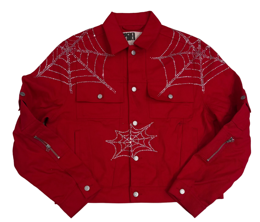 BF | SP5DER RED WEB DENIM CROPPED TRUCKER JACKET [USED M]