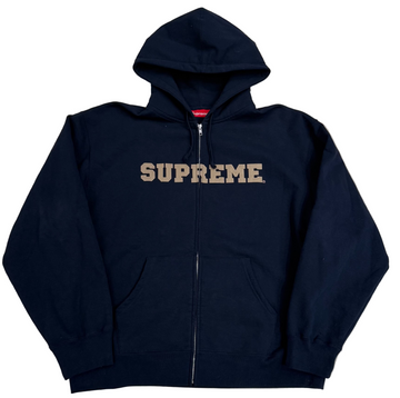 BF | Supreme Collegiate Applique Zip Up Hooded Sweatshirt “Navy” [USED XL]