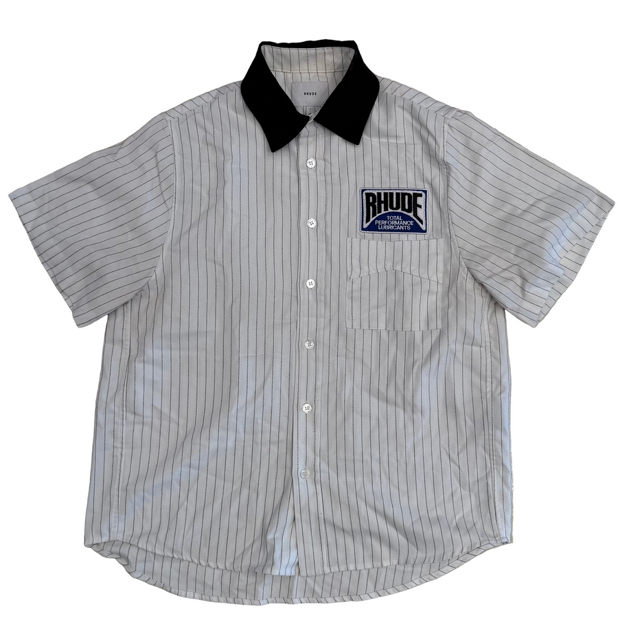 Rhude Twill Striple Mechanic Shirt White Shortsleeve [USED S]
