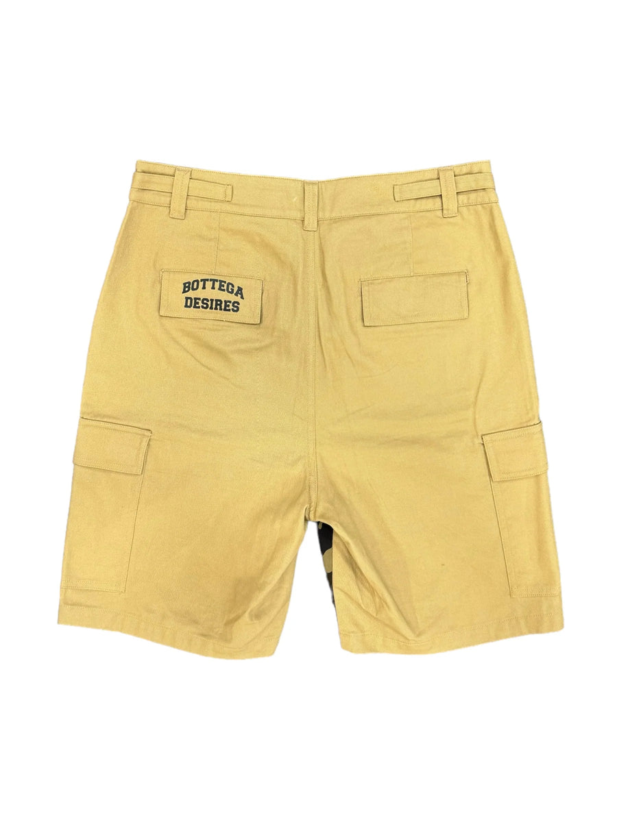 BOTTEGA DESIRES CAMO CARGO SHORTS