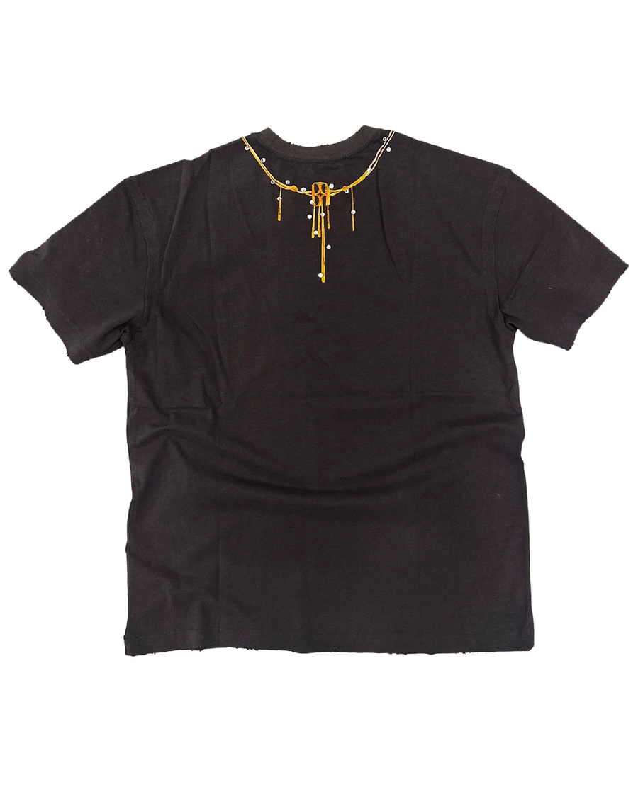 BIRTH OF ROYAL CHILD GEMSTONE NECKLACE PRINT TEE IN DARK GREY
