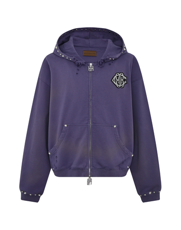 BIRTH OF ROYAL CHILD PEARL STUDDED BOXY ZIP HOODIE IN PURPLE