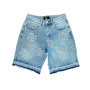 Mixed Emotion Rhinestone Blue Denim Shorts
