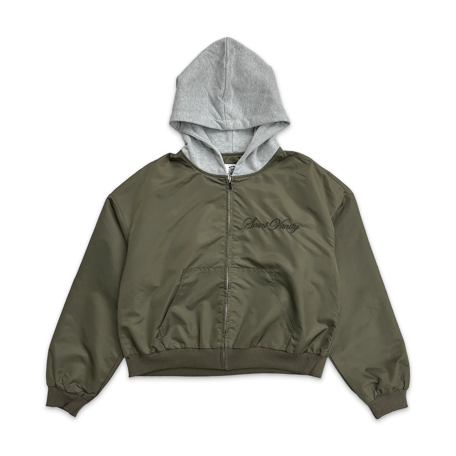 Saint Vanity Nylon Hooded Bomber Jacket (Army Green)