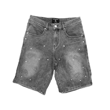 Mixed Emotion Paisley Denim Black Shorts
